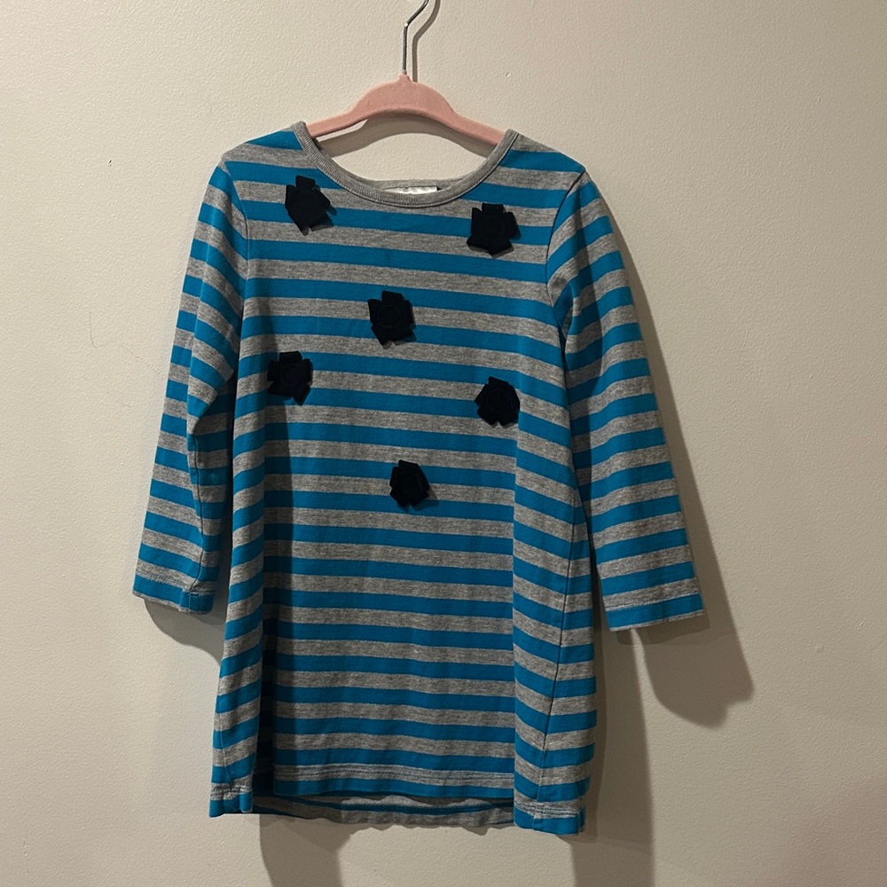 Hanna Andersson Striped Blue and Gray Long Sleeve Dress